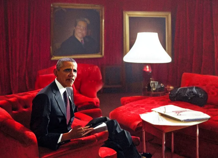 Image similar to Barack Obama in the red Room from Twin Peaks by David lynch