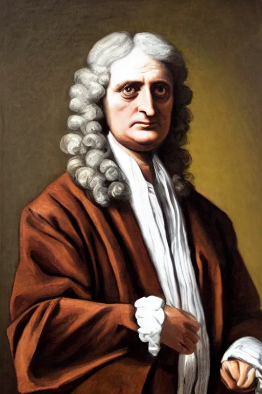 Prompt: Isaac Newton, father of physics, oil on canvas, intricate, portrait, 8k highly professionally detailed, HDR, CGsociety