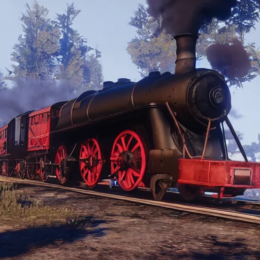 Image similar to futuristic sleek steam locomotive in red dead redemption 2