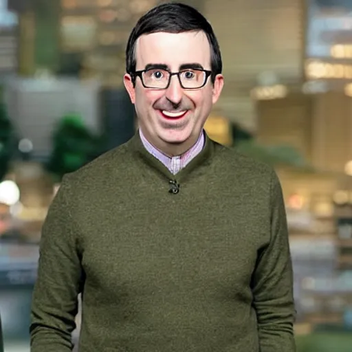 Prompt: john oliver wearing an olive costume