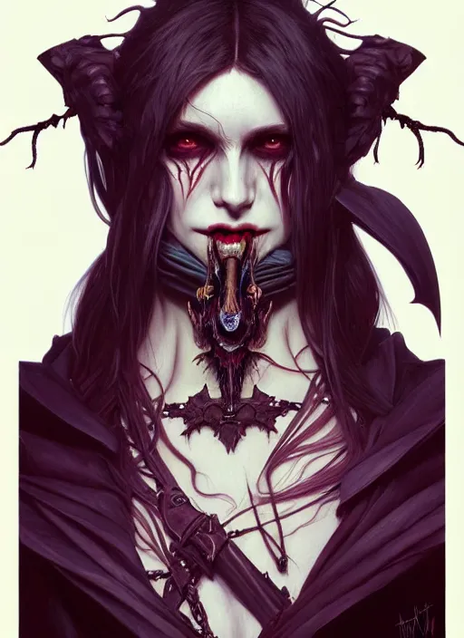 Image similar to hyper detailed ultra sharp painting of a vampire revenant. trending on artstation, warpaint aesthetic, darkwave, gothic, eerie, ornate, intricate, digital painting, concept art, smooth, sharp focus, illustration, art by artgerm and james jean, gilleard james and alphonse mucha, 8 k