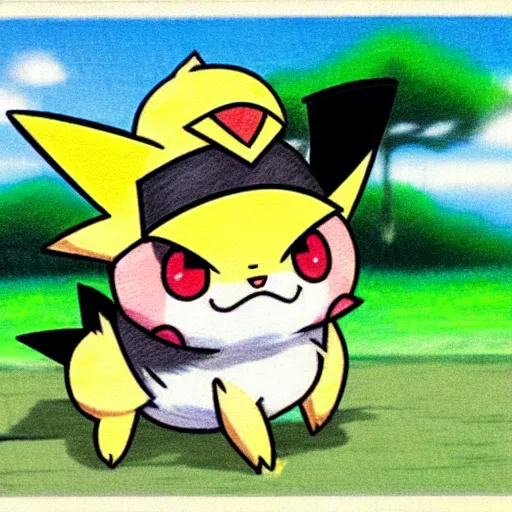 Image similar to Pichu Pokemon anime wearing a straw hat by Ken Sugimori