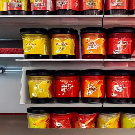 Image similar to Spicy Ice cream container, store shelf, red, hd photo, 4k