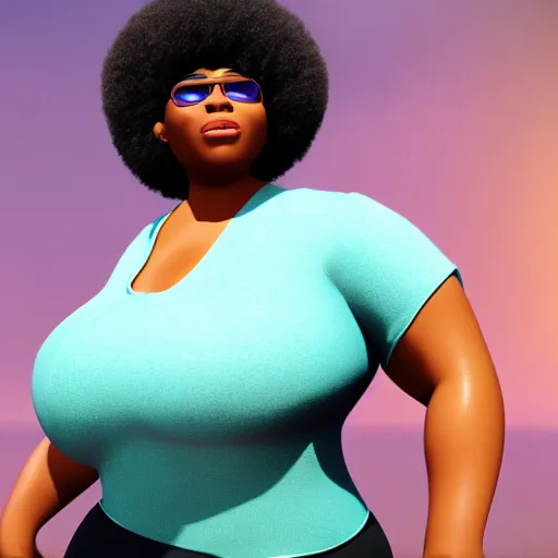 Prompt: high quality still of black bbw woman, 3d, in the style of pixar, comic book style, gym, highly detailed, 16k resolution, octane renderer, coherent