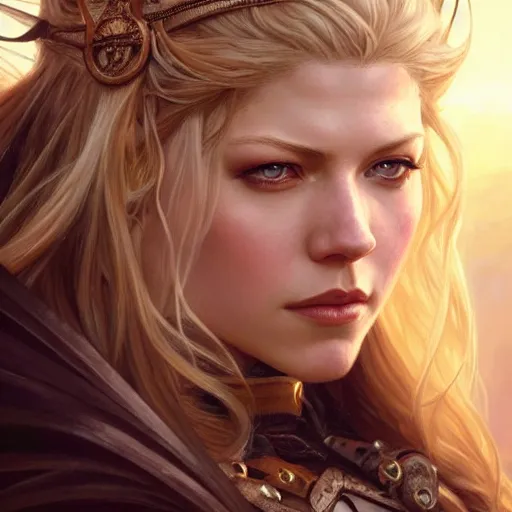 Image similar to beautiful Katheryn Winnick, western, closeup, D&D, fantasy, intricate, elegant, highly detailed, digital painting, artstation, concept art, matte, sharp focus, illustration, art by Artgerm and Greg Rutkowski and Alphonse Mucha