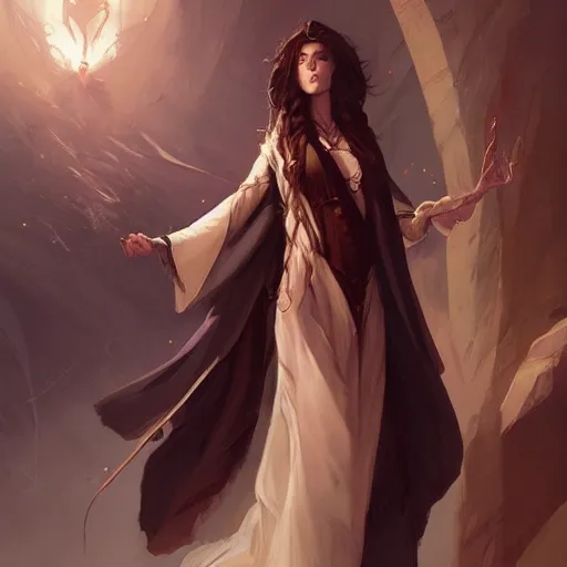 Image similar to a beautiful sorceress in long flowing robes, by charlie bowater, loish, peter mohrbacher, artgerm, greg rutkowski, krenz cushart, wlop, trending on artstation