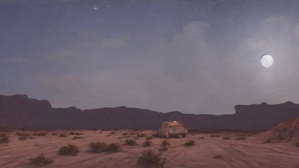 Image similar to patrick j. jones. rutkowski. approaching the last citadel in the lonely desert by moonlight. 3 8 4 0 x 2 1 6 0