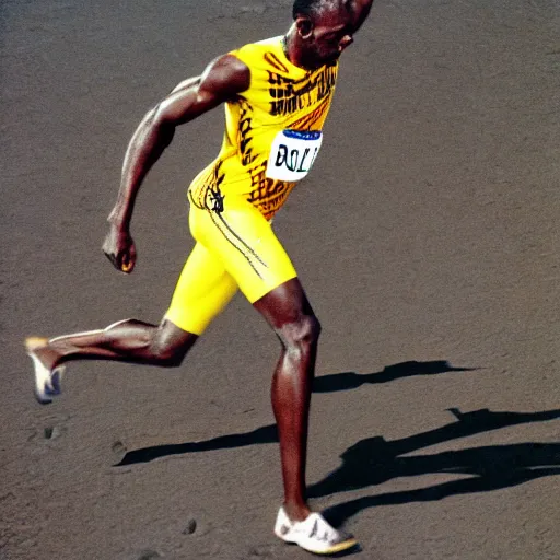 Prompt: usain bolt racing on the moon, kodachrome film