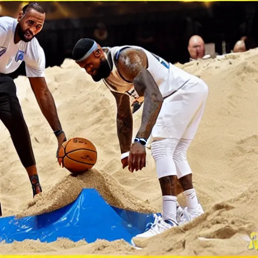 Prompt: lebron james eating sand