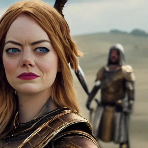 Prompt: long shot photo of emma stone as a valkyrie warrior, highly detailed, 4k