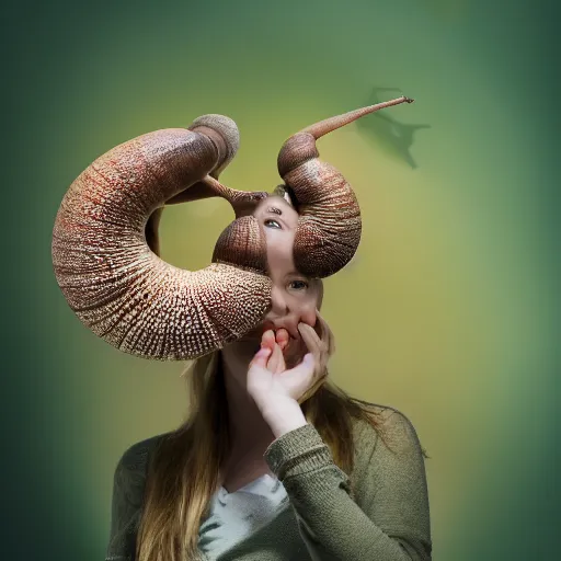 Prompt: professional photograph of a woman made of snail