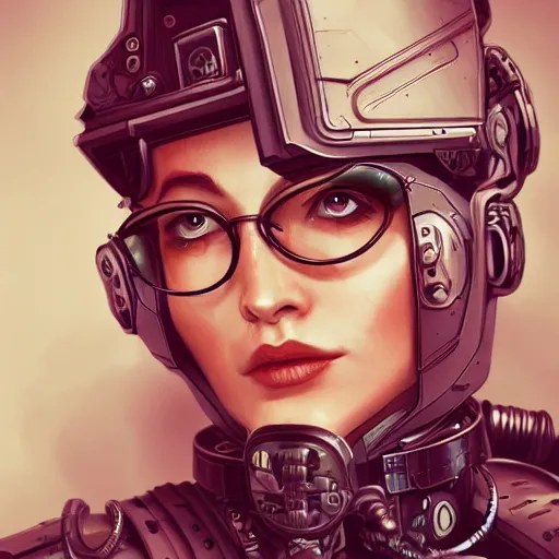 Image similar to lineart, colour, cyborg, portrait, steampunk, hyperdetailed, artstation