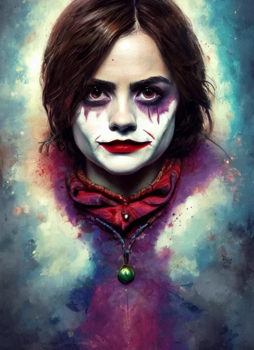 Prompt: portrait of jenna coleman as the joker, digital art by eugene de blaas, ross tran, and nasreddine dinet, vibrant color scheme, intricately detailed, in the style of romanticism, cinematic, artstation, greg rutkowski