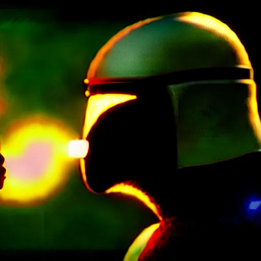 Prompt: mando from mandalorian kissing peter griffing from family guy ultra realistic, lens flare, atmosphere, glow, detailed, intricate, full of colour, cinematic lighting, trending on artstation, 4 k, hyperrealistic, focused, extreme details, unreal engine 5, cinematic, masterpiece, ultra realistic, hyper realistic, highly detailed, sharp focus, digital art