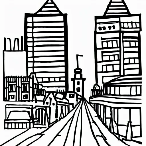 Prompt: simple line drawing of Helsinki in the style of a toddler