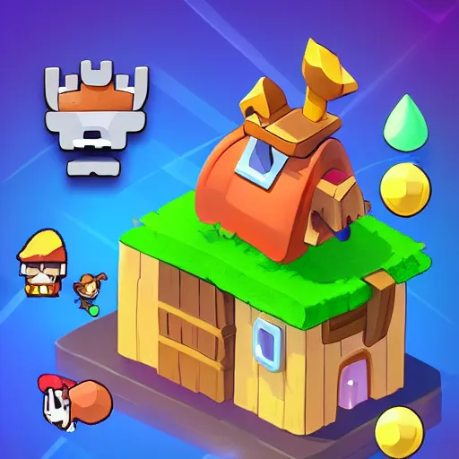 Prompt: a farming mobile game, cute, rounded house and cute character, funny, retro and fantasy style, clash royale style