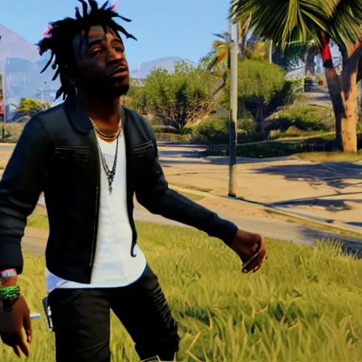 Image similar to lil uzi vert in grand theft auto 5, ultra screenshot