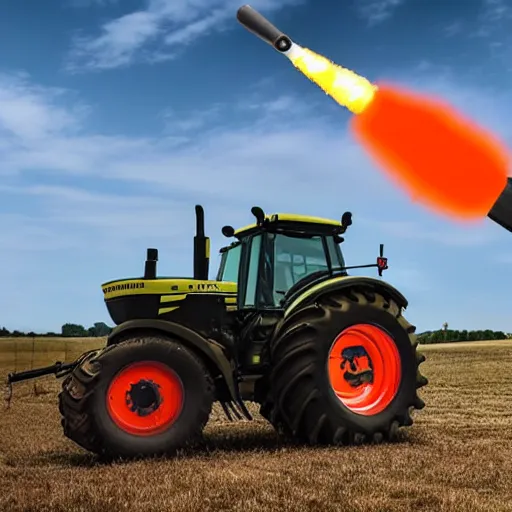 Image similar to a tractor with a missile strapped to the top