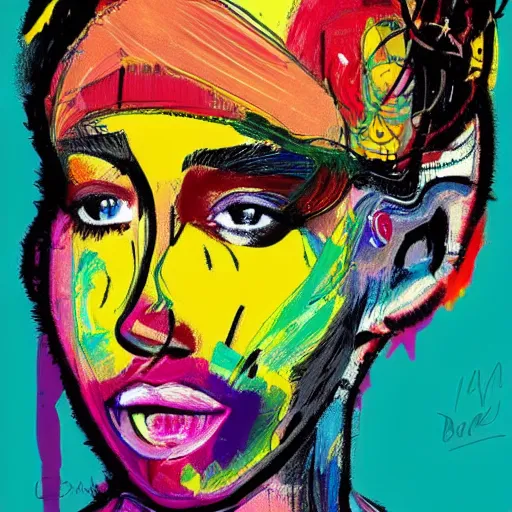Prompt: a sketch, ultra detailed, colorful, magic, universe, energy, beautiful woman, similar to jennifer laurence, surreal, in style of jean - michel basquiat, trending on artstation