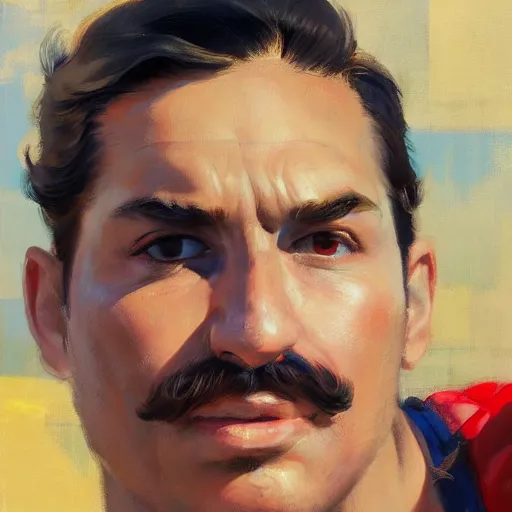 Prompt: greg manchess portrait of mario, medium shot, asymmetrical, profile picture, organic painting, sunny day, matte painting, bold shapes, hard edges, street art, trending on artstation, by huang guangjian and gil elvgren and sachin teng