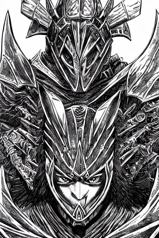 Image similar to armoured warrior, symmetrical, highly detailed, digital art, thorn themed armour, sharp focus, trending on art station, kentaro miura manga art style