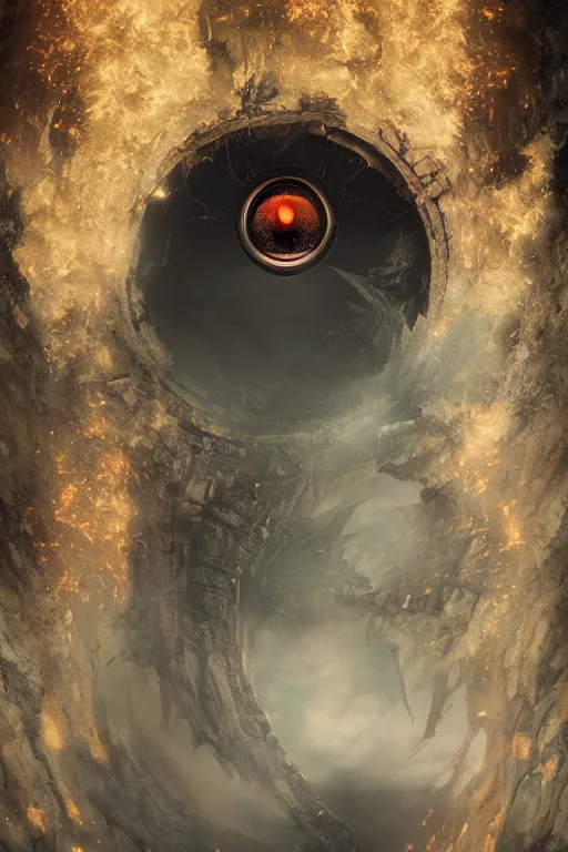 Prompt: a castle burning inside the reflection of a dragons eye by Greg Rutkowski, Sung Choi, Mitchell Mohrhauser, Maciej Kuciara, Johnson Ting, Maxim Verehin, Peter Konig, Bloodborne, macro lens, 35mm, 8k photorealistic, cinematic lighting, HD, high details, atmospheric,