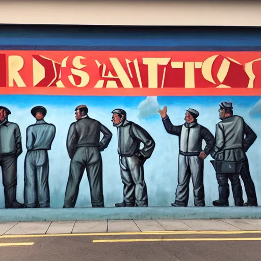 Prompt: socialist realist mural of the lone word daily!!!!!!!!!!
