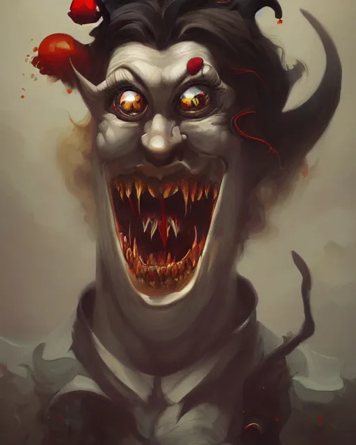 Image similar to portrait of a demonic clown by peter mohrbacher. photographic, photography. trending on artstation