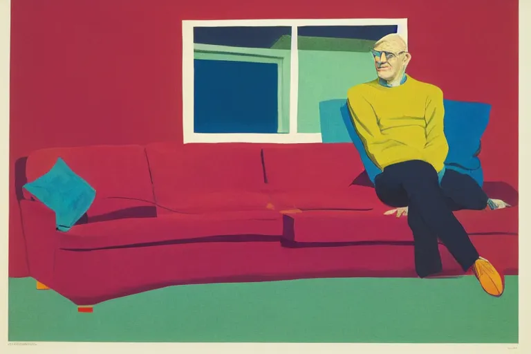 Prompt: Couch Surfing! by David Hockney, Andy Shaw, Edward Hopper, 1965, exhibition catalog