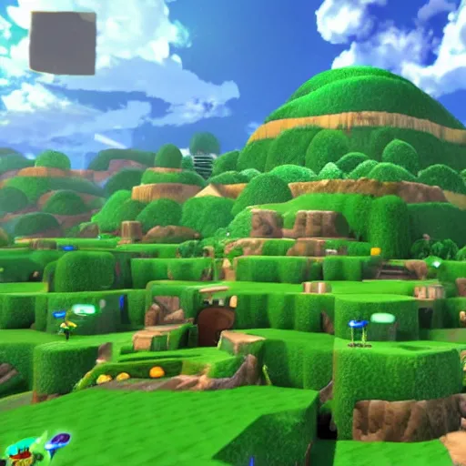 Prompt: Green Hill Zone from the perspective of Sonic