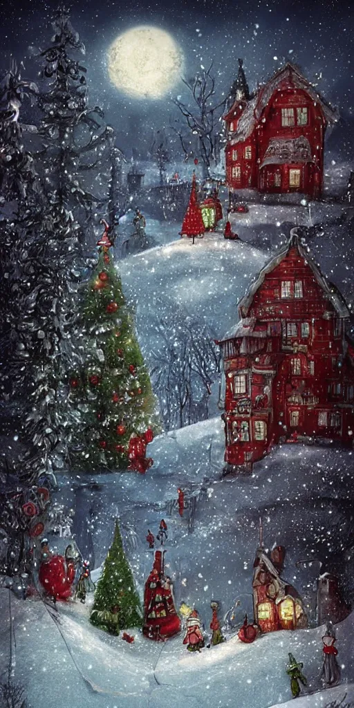 Prompt: a north pole christmas scene by alexander jansson