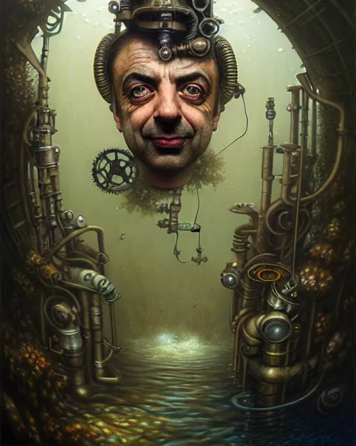 Prompt: underwater steampunk portrait of rowan sebastian atkinson, by tomasz alen kopera and peter mohrbacher