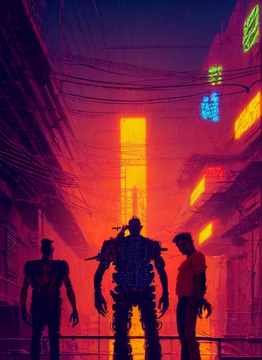 Prompt: masterpiece concept art, neon cyberpunk mexican, by greg rutkowski and geof darrow, 8 k, intricate detail, cinematic lighting