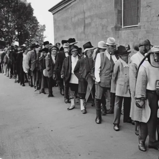 Image similar to historical figures walking in line