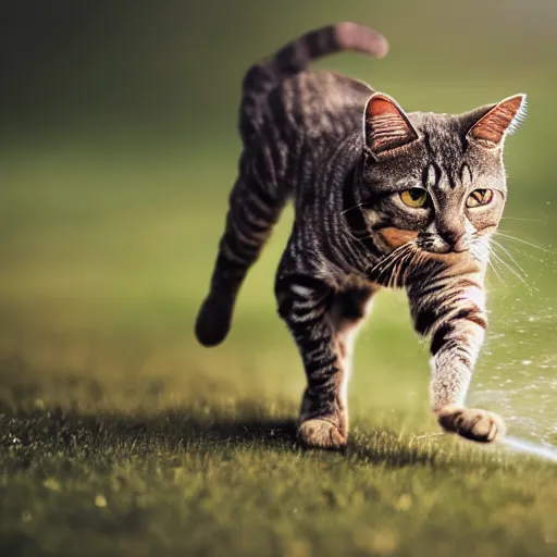 Prompt: photo of a fast blurry cat with motion blur, moving at the speed of light through outer space