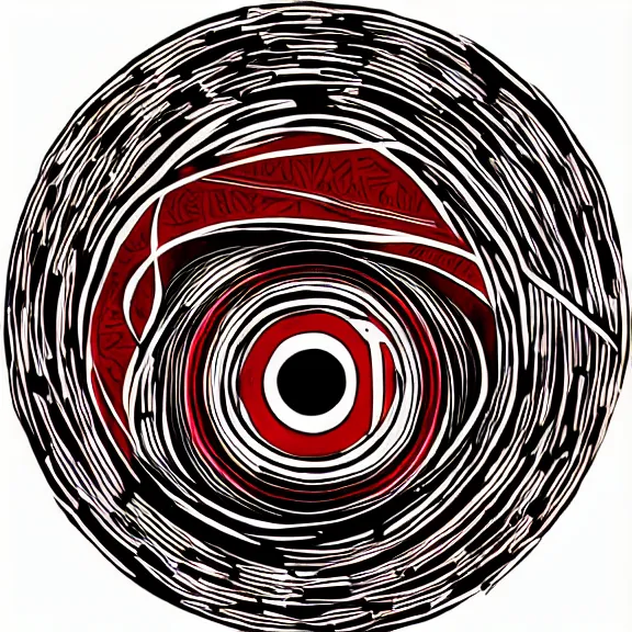 Prompt: a painting of a circle with a red and black design, an album cover by Constant, behance contest winner, letterism, wiccan, concert poster, outlined art, featured on tumblr, lovecraftian, symbolism, letterism