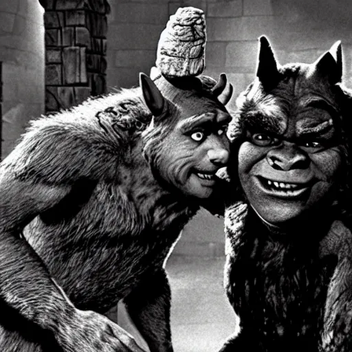 Image similar to film still of Shrek as a werewolf in The Wolf Man 1941