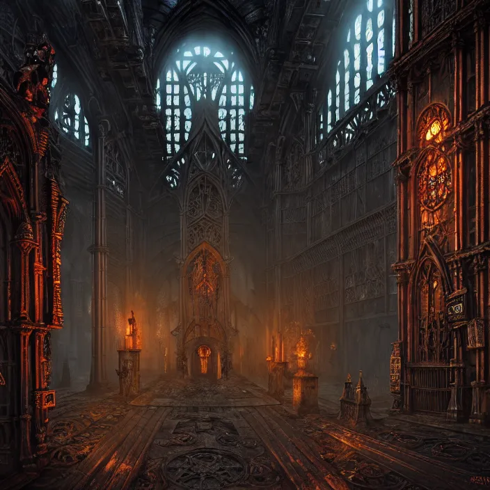 Image similar to steam necropolis, memento mori, gothic, neo - gothic, art nouveau, hyperdetailed copper patina medieval icon, stefan morrell, philippe druillet, ralph mcquarrie, concept art, steampunk, unreal engine, detailed intricate environment, octane render, moody atmospherics, volumetric lighting, ultrasharp, ominous, otherworldly