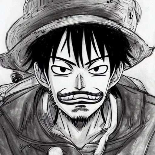 Image similar to luffy with mustache by kim jung gi