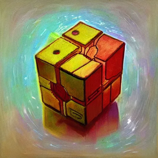 Image similar to beautiful impressionist painting of companion cube