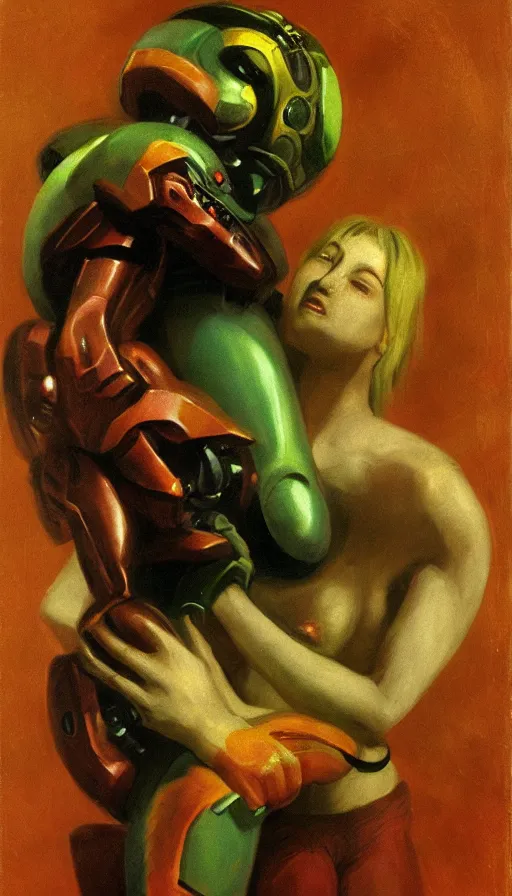 Prompt: portrait of samus devouring her metroid son by francisco goya, 4 k, high quality