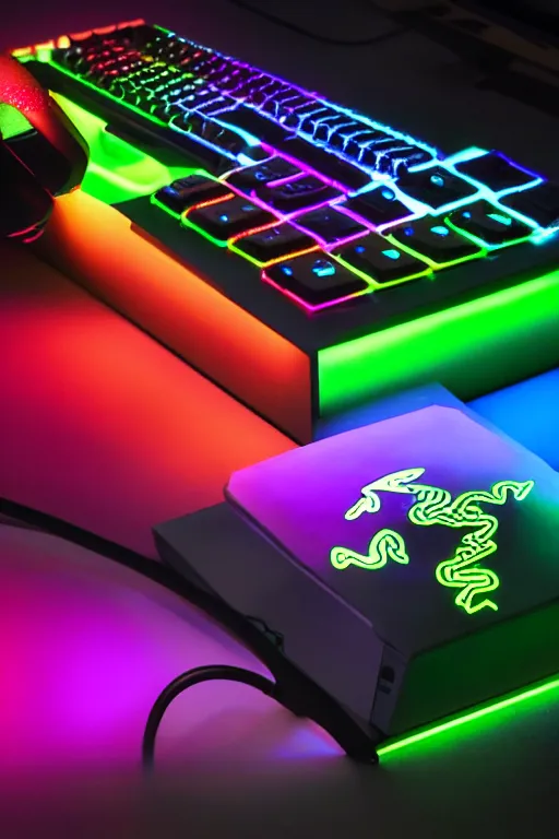 Image similar to razer gaming VODKA, rgb lights, promotional photo