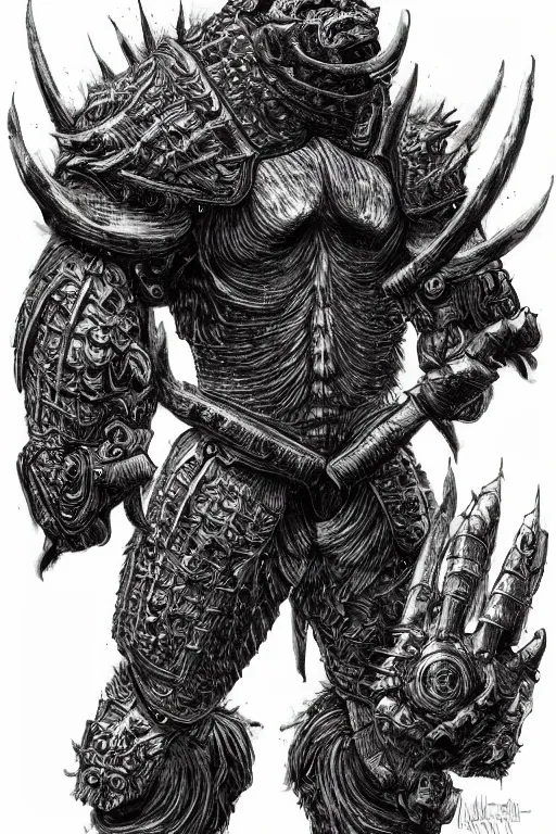 Image similar to armoured warrior humanoid ape monster, symmetrical, highly detailed, digital art, artichoke themed armour, sharp focus, trending on art station, kentaro miura manga art style