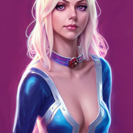 Prompt: Blonde Victoria Justice with light blue eyes as Gwenpool, western, D&D, fantasy, intricate, elegant, highly detailed, digital painting, artstation, concept art, matte, sharp focus, illustration, art by Artgerm and Greg Rutkowski and Alphonse Mucha