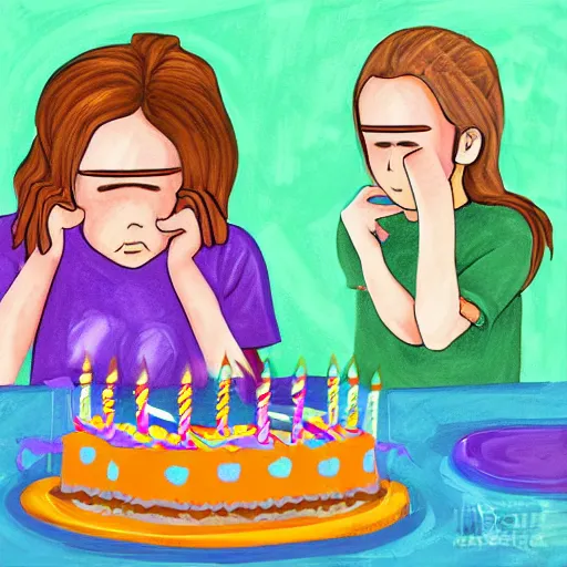 Image similar to the absolute despair of a birthday party, digital art painting