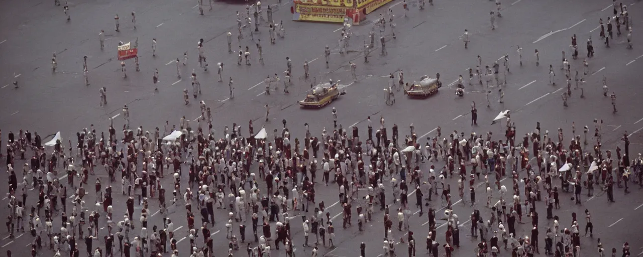 Prompt: tiananmen square 1 9 8 9, national geographic, canon 5 0 mm, cinematic lighting, photography, retro, film, kodachrome