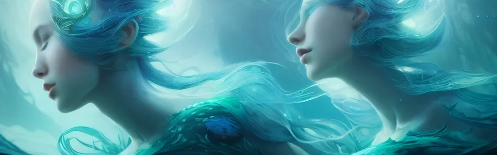 Prompt: under the sea by charlie bowater and anna dittmann and artgerm and clemens ascher, intricate, elegant, blue and green mist, highly detailed, dramatic lighting, sharp focus, octane render, trending on artstation, artstationhd, artstationhq, unreal engine, 4 k, 8 k