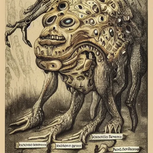 Image similar to bizarre bestiary of repressed unconscious emotional monsters and creatures