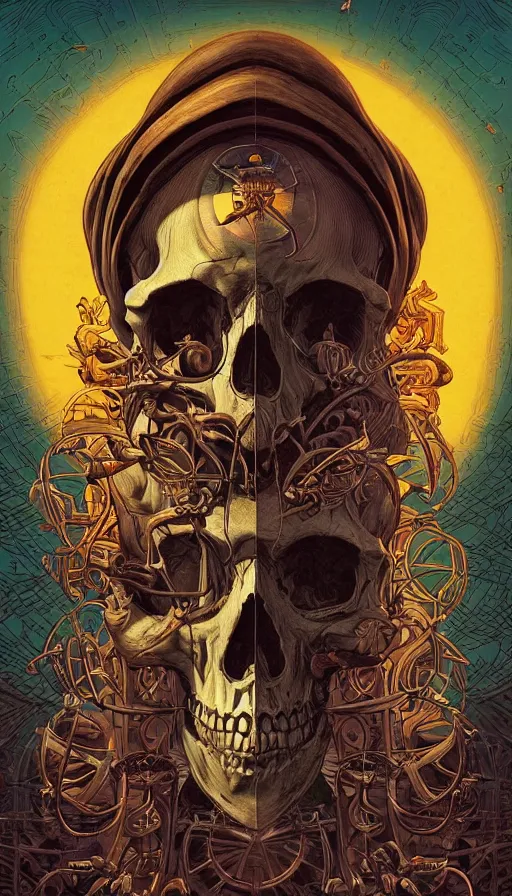 Image similar to The oracle of the skull gods, italian futurism, da vinci, Dan Mumford, Josan Gonzalez