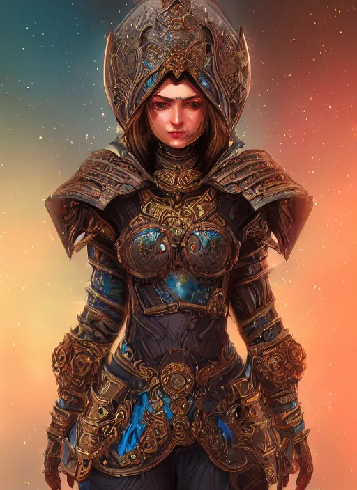 Prompt: a highly detailed character portrait of a radiant female holy paladin, ornate gothic armor, intricate, digital painting, artstation, intricate, concept art, smooth, sharp focus, illustration, deep vibrant colors